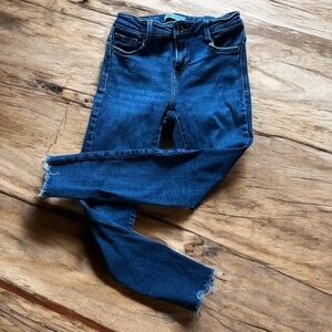 Zara blue stretch skinny distressed frayed ankle jeans 4